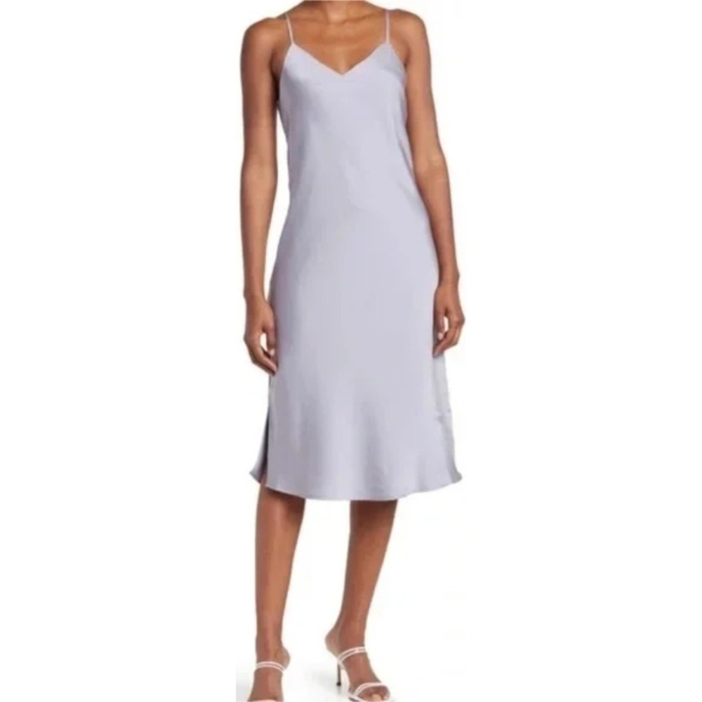 Sam Edelman Satin Cami Dress Size 10 Smoke Grey Sleeveless‎ Midi Slip NWT $98